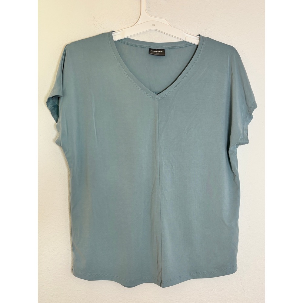 32 Degrees Cool Womens V-Neck Short Sleeve Top Blue M Activewear T-Shirt